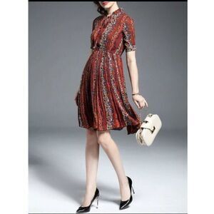 ATHONXY NWT Multicolor Tie Neck Elastic-Waist Print Dress LARGE